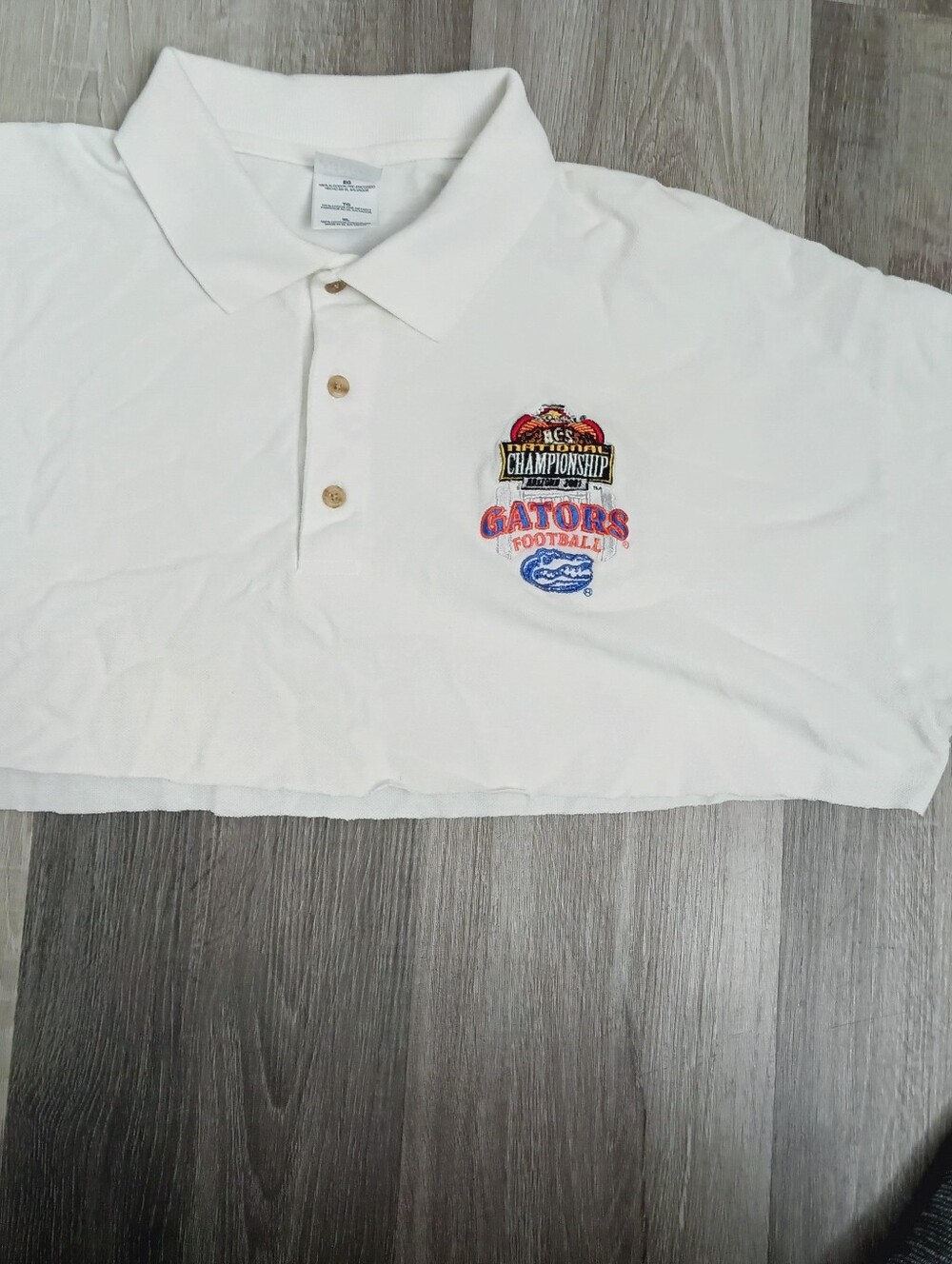 White Cropped Y2k Gators Football Championship Polo Shirt